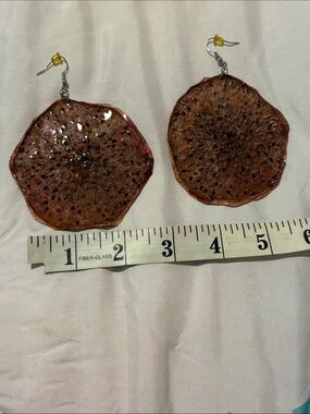 Brown Resin Slice Drop Earrings - Natural Textured Style